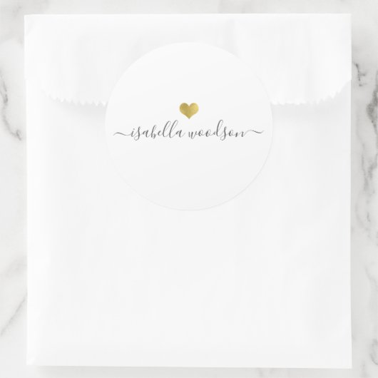 Sticker Rond Modern Gold Heart Script Name  (Sac)