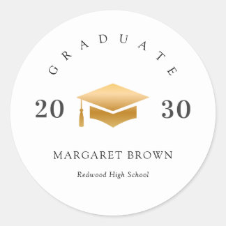 Sticker Rond Modern Graduation Gold Cap Simple Minimal
