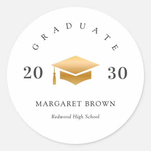 Sticker Rond Modern Graduation Gold Cap Simple Minimal (Devant)