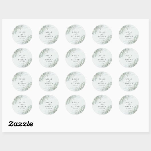 Sticker Rond Modern Green Eucalyptus Watercolor Wedding (Feuille)