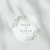 Sticker Rond Modern Green Eucalyptus Watercolor Wedding