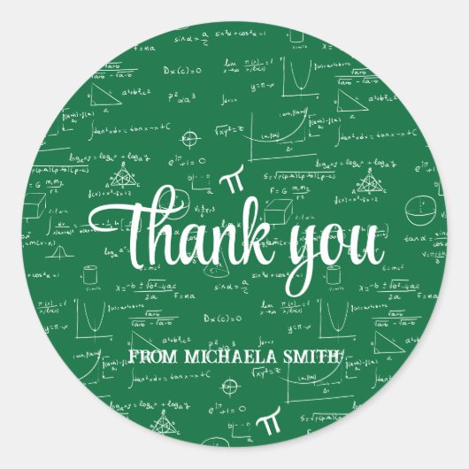 Sticker Rond Modern Green Math Graduation Thank You (Devant)