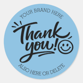 Sticker Rond Modern Hand-Lettered “Thank You!” with Smiley