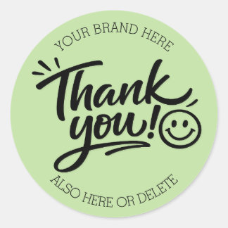 Sticker Rond Modern Hand-Lettered “Thank You!” with Smiley