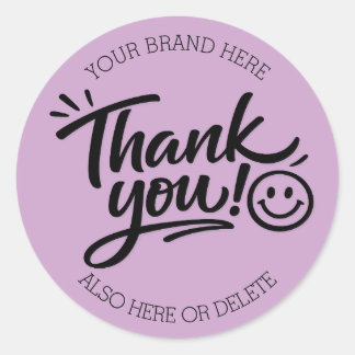 Sticker Rond Modern Hand-Lettered “Thank You!” with Smiley