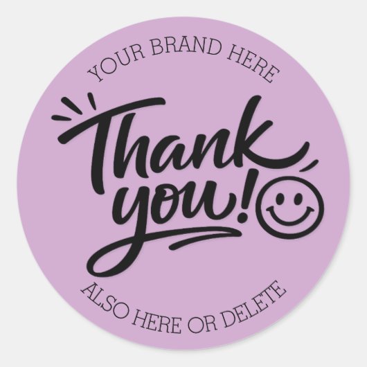 Sticker Rond Modern Hand-Lettered “Thank You!” with Smiley (Devant)