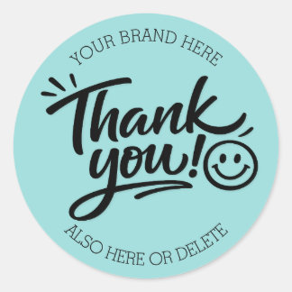 Sticker Rond Modern Hand-Lettered “Thank You!” with Smiley