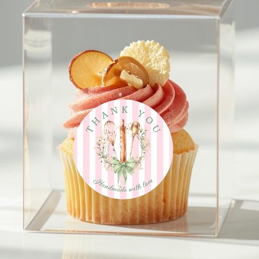 Sticker Rond Modern Handmade With Love Bakery Utensils