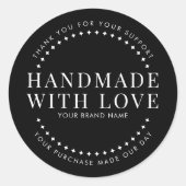 Sticker Rond Modern handmade with love black thank you (Devant)