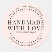 Sticker Rond Modern handmade with love blush pink thank you (Devant)