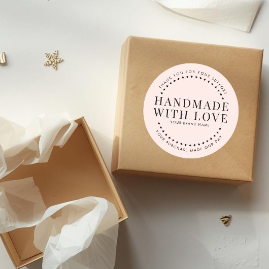Sticker Rond Modern handmade with love blush pink thank you