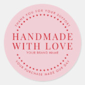 Sticker Rond Modern handmade with love pink thank you (Devant)