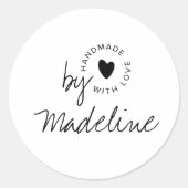Sticker Rond Modern Handmade with Love Script Heart (Devant)