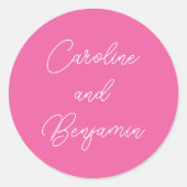 Sticker Rond Modern Handwriting Script Wedding Name Hot Pink (Devant)