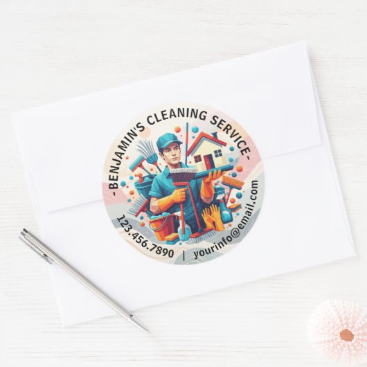 Sticker Rond Modern House Cleaning Maid Service Housekeeping (Enveloppe)