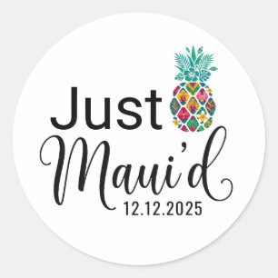 Sticker Rond Modern Just Maui'd Couple de lune de miel à Hawa