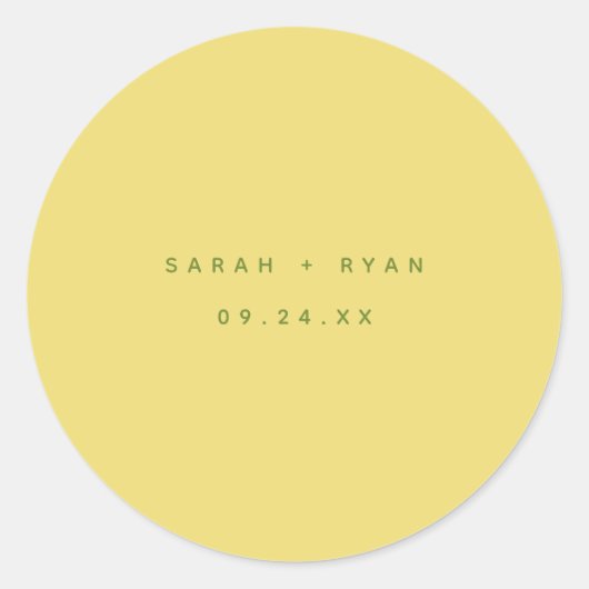 Sticker Rond Modern Lemon Yellow Bride Groom Names Wedding (Devant)