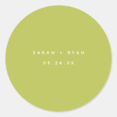 Sticker Rond Modern Lime Green Custom Names Wedding (Devant)