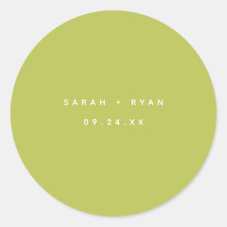 Sticker Rond Modern Lime Green Custom Names Wedding