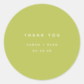 Sticker Rond Modern Lime Green "Thank You" Custom Wedding (Devant)