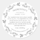 Sticker Rond Modern Line Art Floral Wreath Ingredients Labels (Devant)