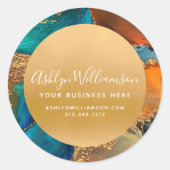 Sticker Rond Modern marble watercolor gold turquoise orange (Devant)