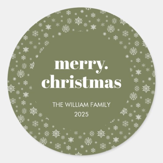 Sticker Rond Modern Merry Christmas Holiday Green (Devant)