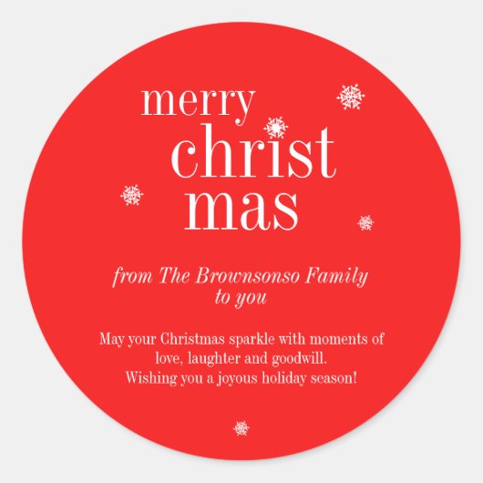 Sticker Rond Modern Merry Christmas memory red (Devant)