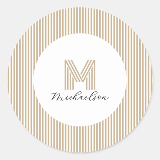 Sticker Rond Modern Minimal Gold Stripes Monogram (Devant)