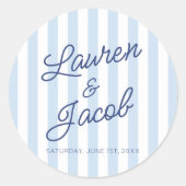 Sticker Rond Modern Minimal Minimalist Blue Stripes Wedding (Devant)