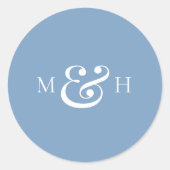 Sticker Rond Modern Monogram Dusty Blue Wedding Favor (Devant)