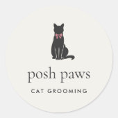 Sticker Rond Modern Neutral Cat Groomer Logo Classic (Devant)