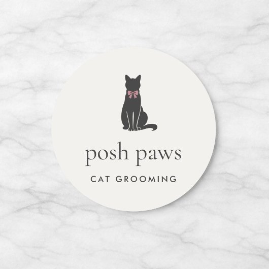 Sticker Rond Modern Neutral Cat Groomer Logo Classic