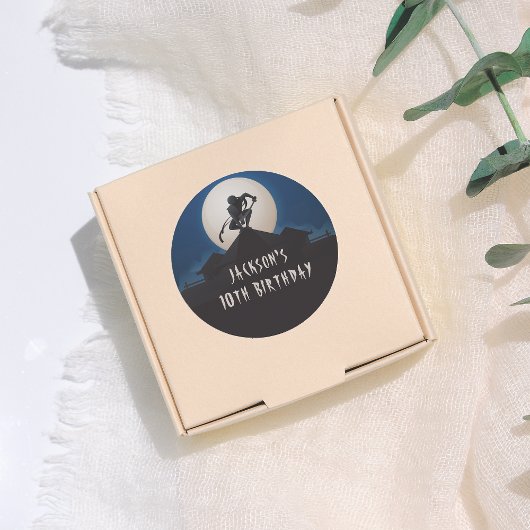 Sticker Rond Modern Ninja Silhouette Birthday Party