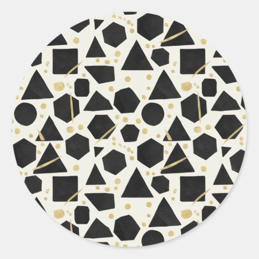 Sticker Rond Modern Noir Geometric & Gold Splatter (Devant)