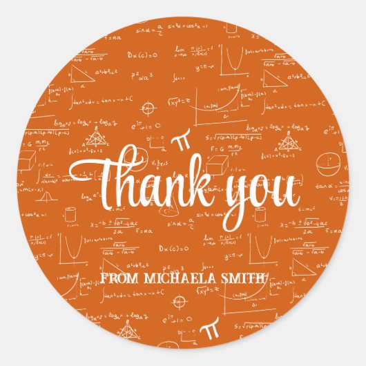 Sticker Rond Modern Orange Math Graduation Thank You (Devant)