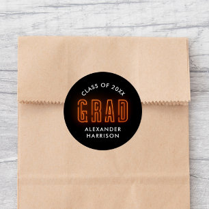 Sticker Rond Modern Orange Neon Graduation