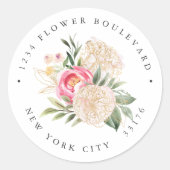 Sticker Rond Modern Peony or Bouquet Botanique Adresse de retou (Devant)