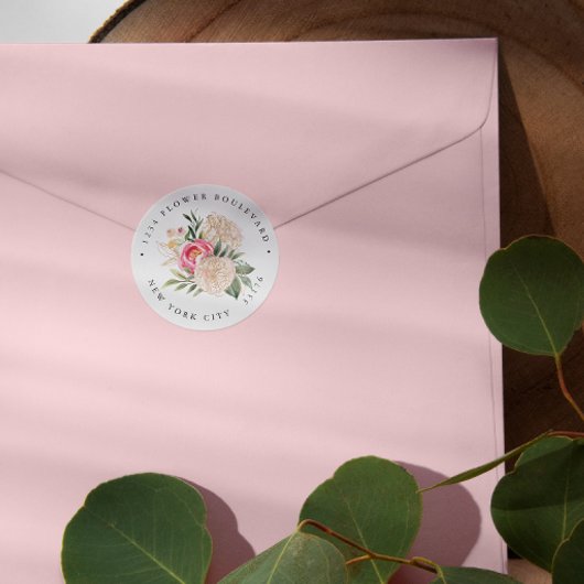 Sticker Rond Modern Peony or Bouquet Botanique Adresse de retou