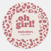 Sticker Rond Modern Pink Leopard Oh Girl! Baby Shower (Devant)