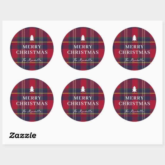 Sticker Rond Modern Plaid Christmas Tree  (Feuille)