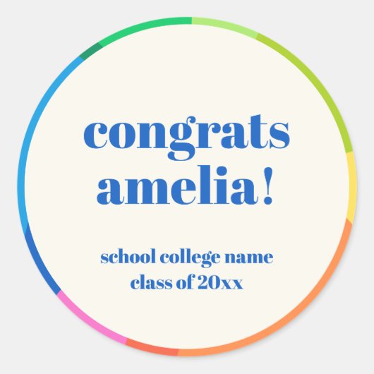 Sticker Rond Modern Rainbow Custom Graduation Congratulations (Devant)