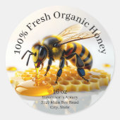 Sticker Rond Modern Realistic Honey Bee and Honeycomb (Devant)