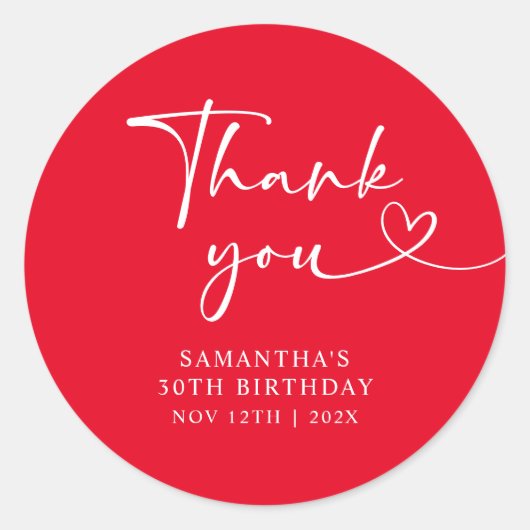 Sticker Rond Modern Red White Hello 30th Birthday (Devant)