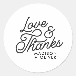 Sticker Rond Modern Retro Love and Thanks Bold Script Mariage