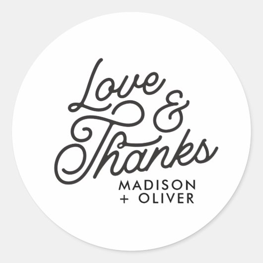 Sticker Rond Modern Retro Love and Thanks Bold Script Mariage (Devant)