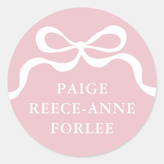 Sticker Rond Modern Retro Pink Bows Baby Girl Announcement  (Devant)