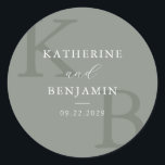 Sticker Rond Modern Sage Green Monogram Minimalist Wedding<br><div class="desc">Create your own personalized wedding stickers cards featuring modern monogram typography and minimalist graphic design in sage green color.</div>