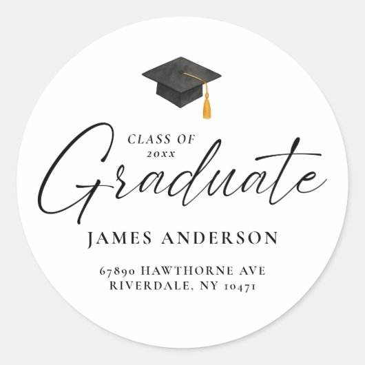 Sticker Rond Modern Script Graduation Address Envelope Seal (Devant)