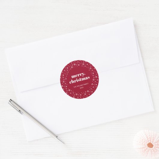 Sticker Rond Modern Script Merry Christmas Holiday Red (Enveloppe)